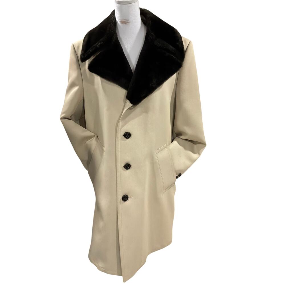 Vintage 70s Kunisch Clo Faux Fur Lined Trench Overcoat Mens 40 Reg USA Made